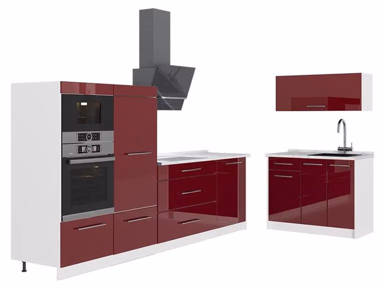 Cucina Vicco Fame-Line Bordeaux lucido/Bianco 380 cm, PL Marmo, Model 64138