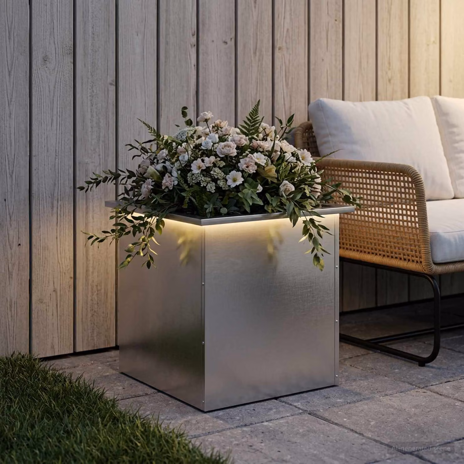 vidaXL Fioriera da giardino con LED Argento 50 x 50 x 48 cm