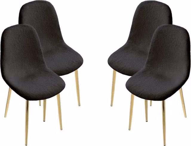MAURY'S SET 4 SEDIE IMBOTTITE TEDDY IN TESSUTO NERO CON GAMBE ORO 44X48X88 CM