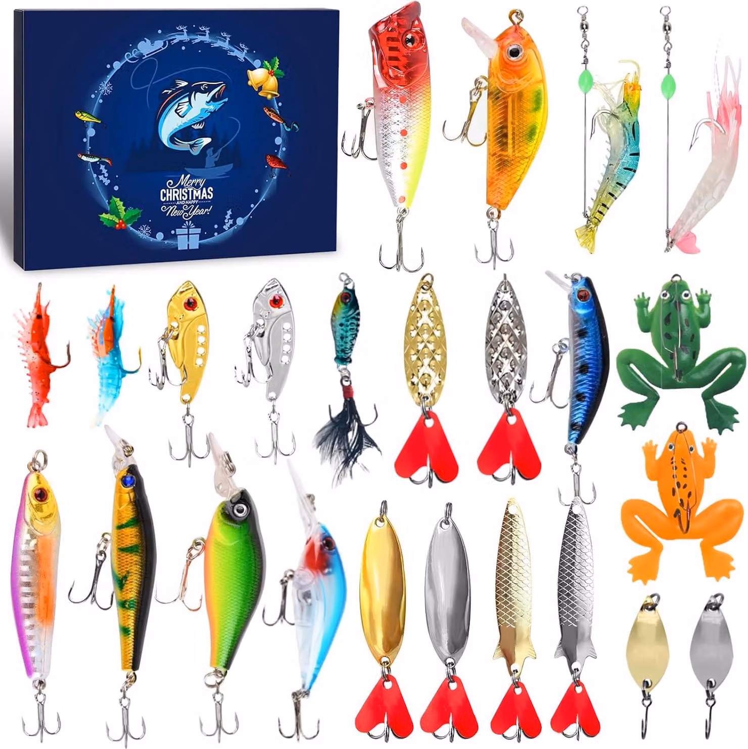 Set di 24 calze - Motivo: uomini e ragazzi - Calendario dell'Avvento - Calze a tema pesce - Decorazioni a tema pesce - Sorpresa natalizia - Regalo per lui