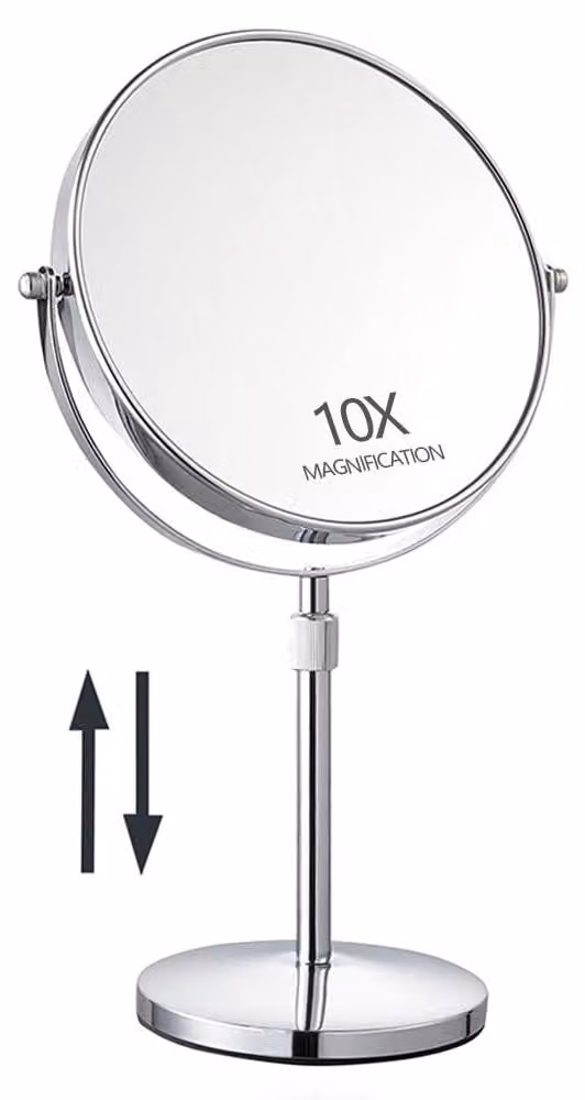 Specchio da trucco con ingrandimento, altezza 43,2 cm, regolabile in altezza, ingrandimento 1x/10x
