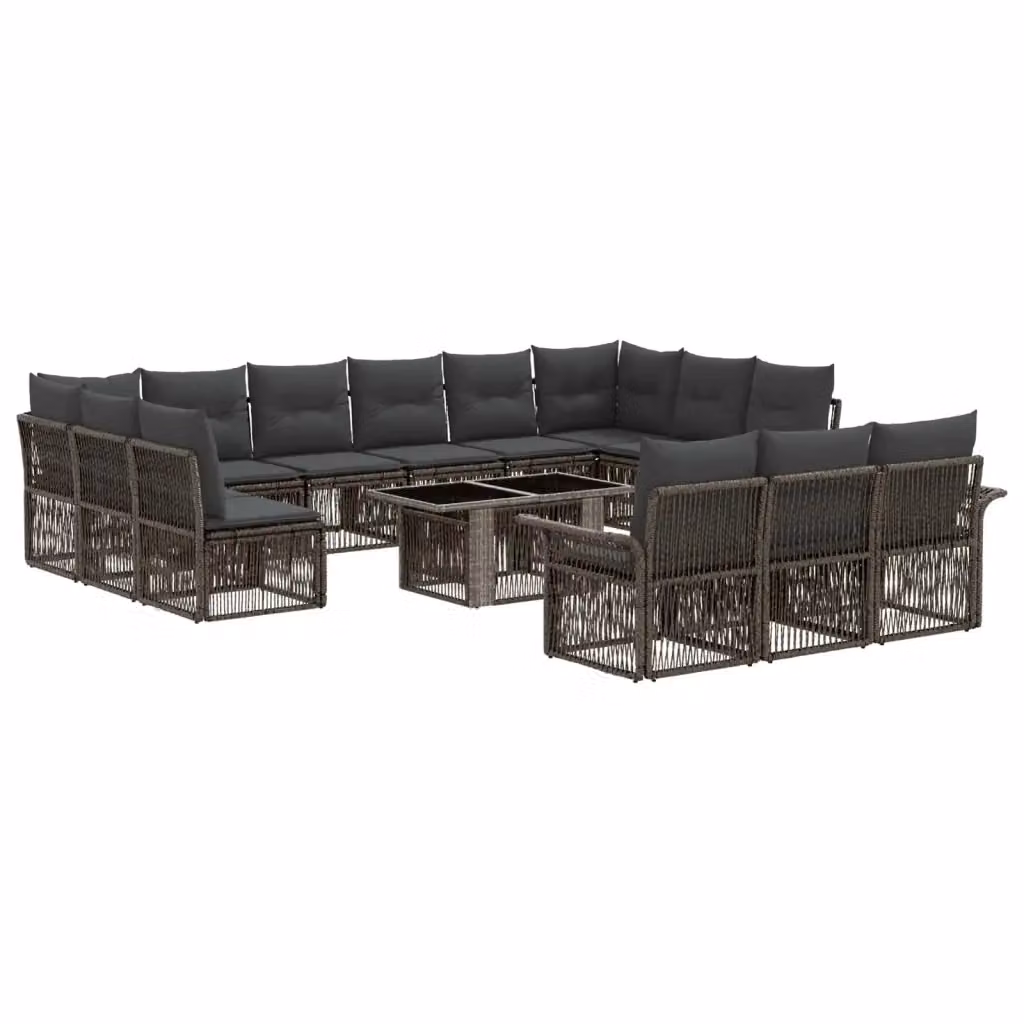 Set Divano da Giardino vidaXL 14 Pezzi a Forma di U in Polyrattan Grigio e Antracite con Cuscini e Tavolino da Caffè – 2