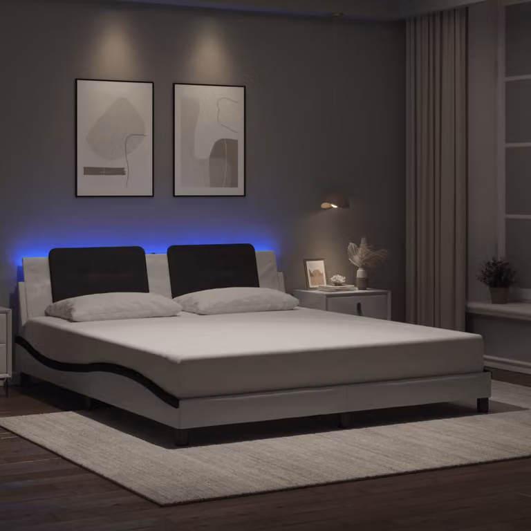 vidaXL Giroletto Zadar Bianco e Nero con LED e porta USB, L/P/H: 200 x 180 x 74,5 cm