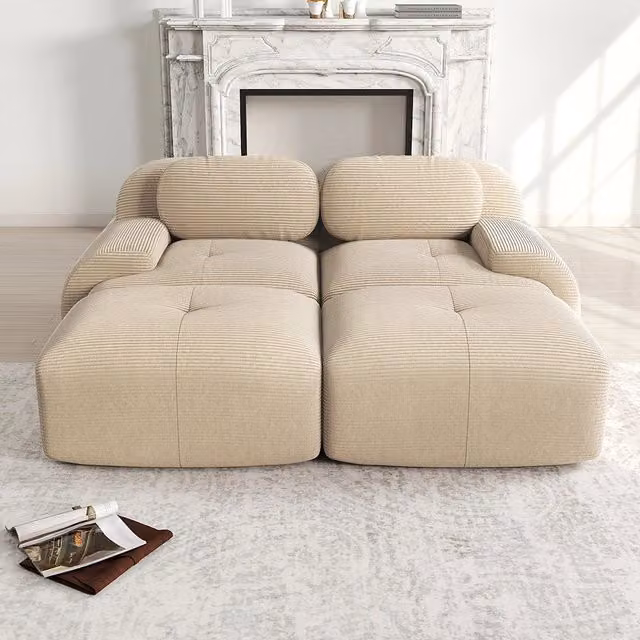 Divano 2 posti modulabile - Xylo - Con chaise longue, antiscivolo, braccioli ergonomici, beige