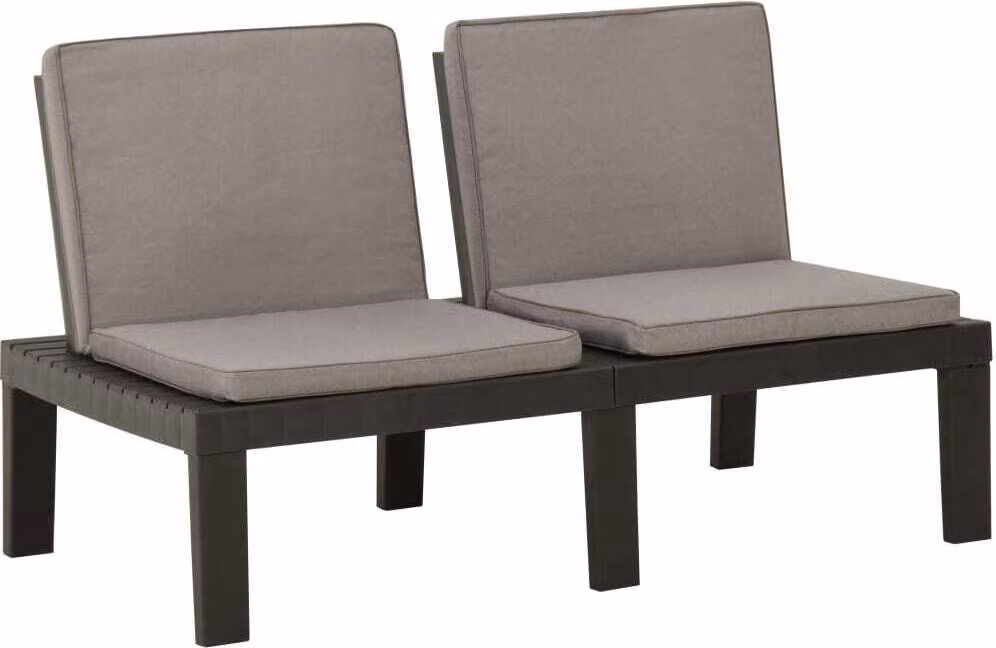 The Living Store Panca da giardino con cuscini in plastica grigio