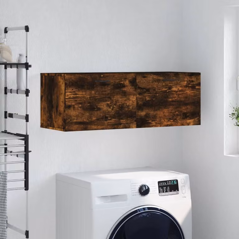 Mobile a parete vidaXL in legno Rovere Fumo con ante a cerniera, L 100 x P 36,5 x H 35 cm