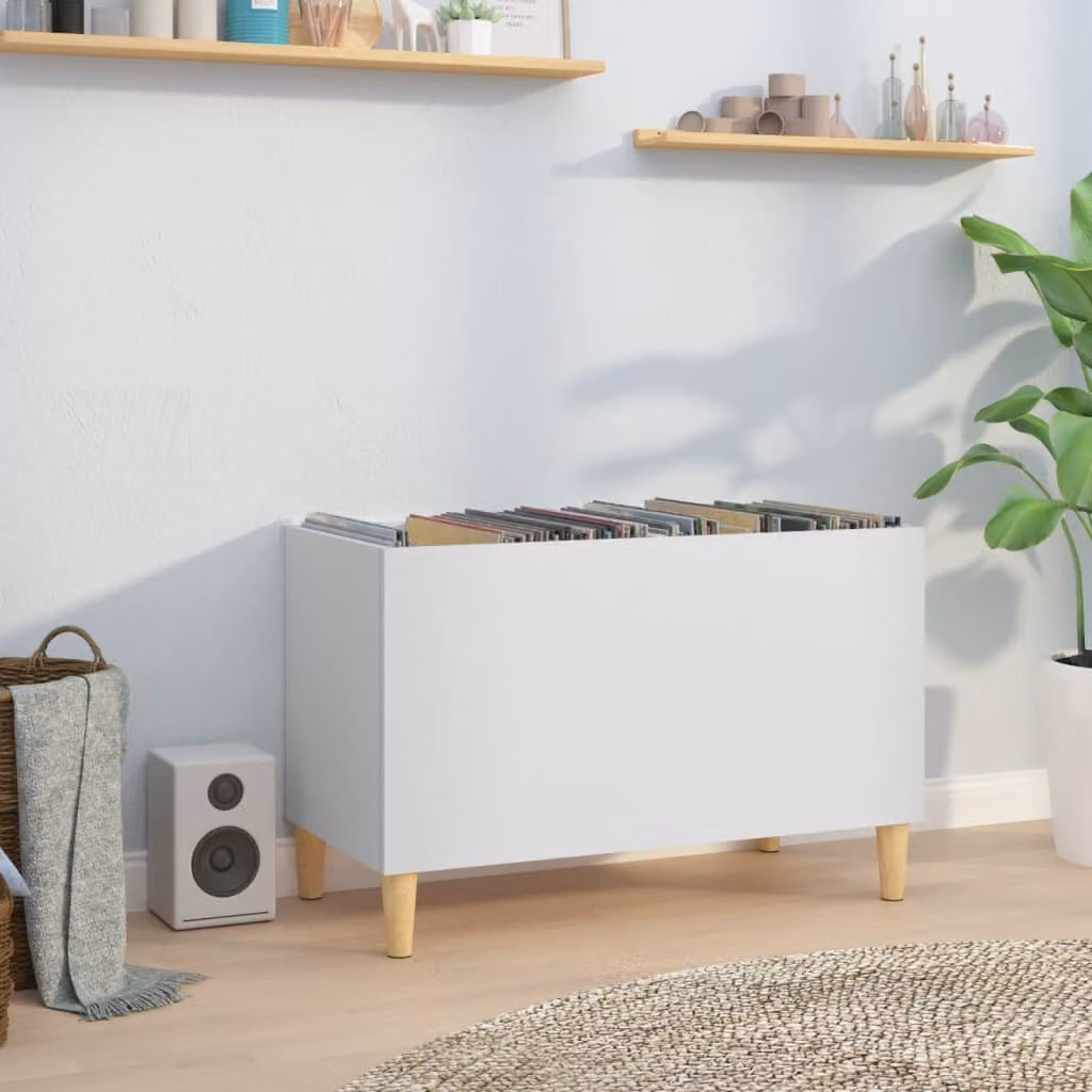 vidaXL Mobile Porta Dischi Bianco in Legno Multistrato e MDF, L/P/H: 74,5 x 38 x 48 cm
