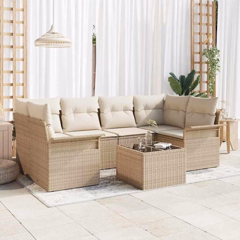 Maison Exclusive - Set Divano da Giardino 7 pcs Beige Poly Rattan