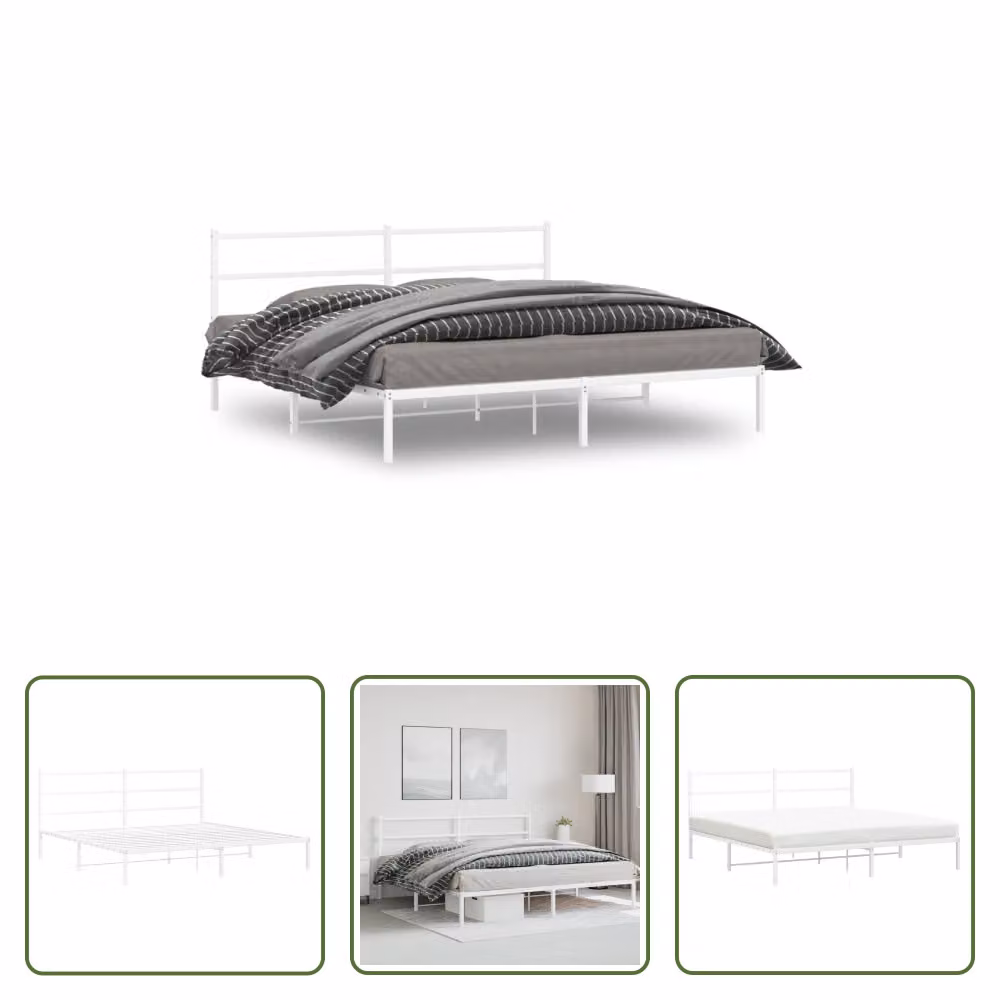 The Living Store Struttura letto con testiera in metallo bianco 180x200 cm