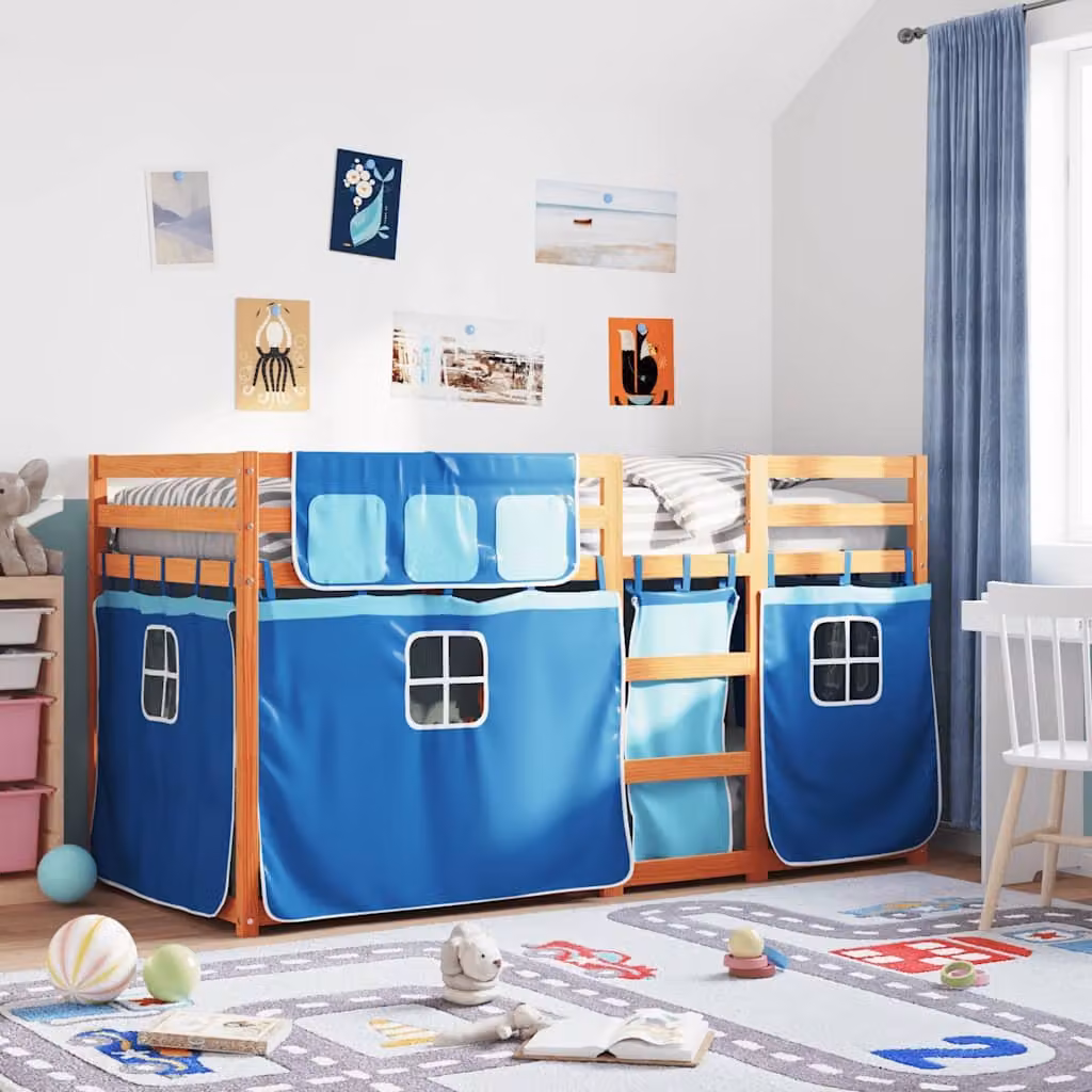 Letto a Castello vidaXL in Legno di Pino Massello Marrone e Blu L 90 x P 200 cm – 1