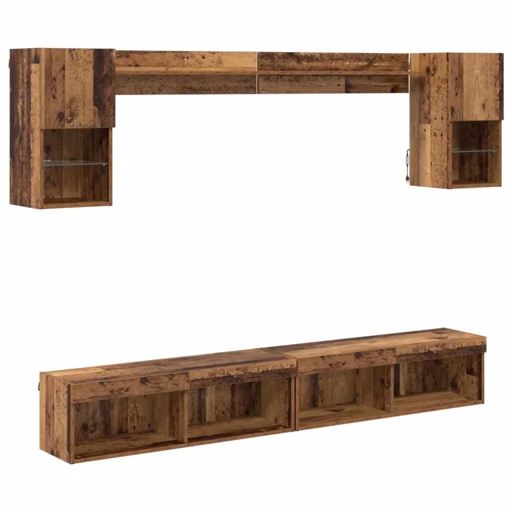 Unità a muro per TV moderna vidaXL con 6 LED in legno vecchio marrone – 2