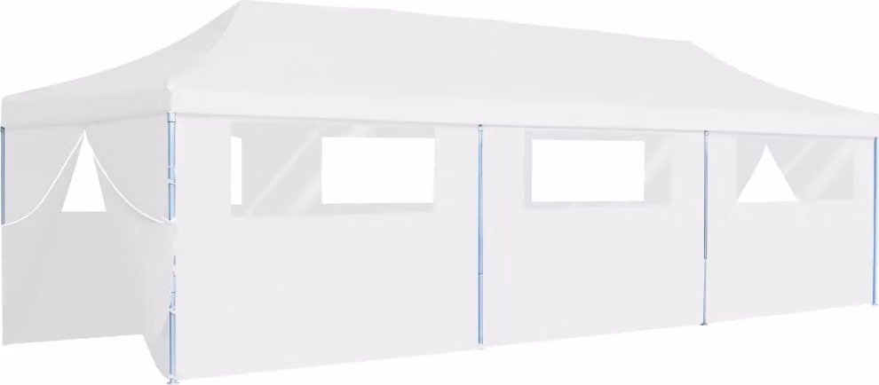 Tenda Pieghevole Pop-Up con 8 Pareti Laterali 3x9 m Bianca