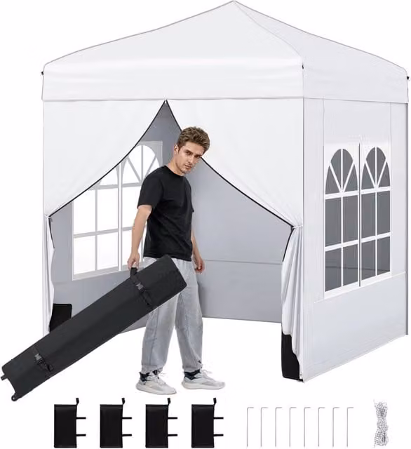 Gazebo pieghevole da giardino in acciaio con pareti removibili e altezza regolabile Bianco H: 194 cm, L: 256 cm – 1