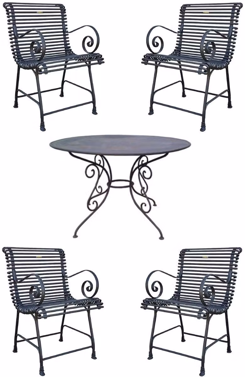 Casa Padrino Set di mobili da giardino in stile liberty nero - 1 tavolo da giardino e 4 sedie da giardino con braccioli - Mobili da giardino in stile gastronomia nostalgica