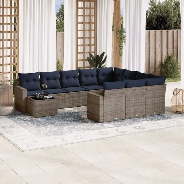 Set Divani da Giardino 11 pz con Cuscini Grigio in Polyrattan 3219521