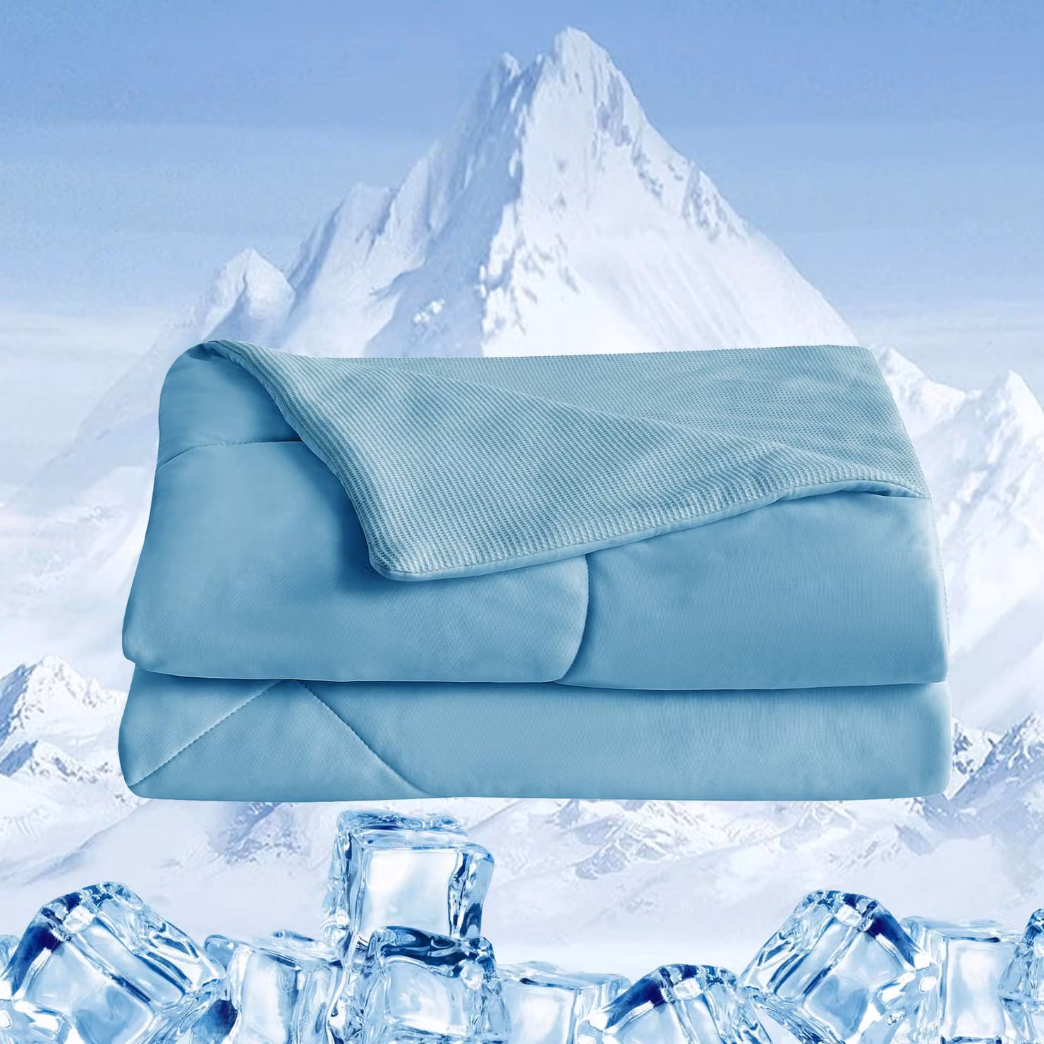Coperta refrigerante 200x220 cm, fronte-retro, ideale per l'estate, lavabile, certificata Öko-Tex, colore blu