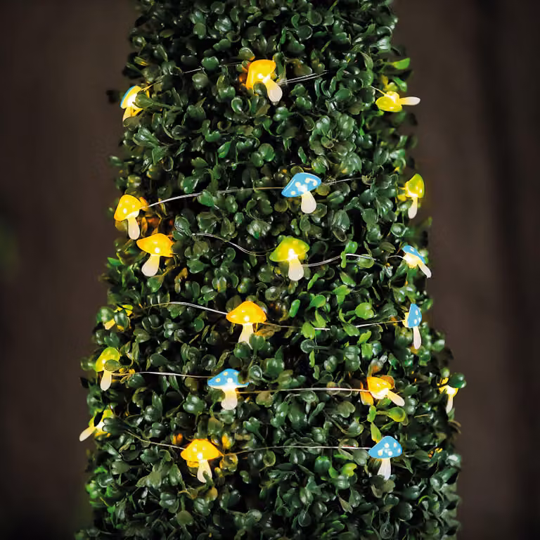 Catena luminosa a LED alimentata a energia solare – modello fungo – 2,4 metri – 25 LED – luce bianco caldo – 1 pezzo [58220C]