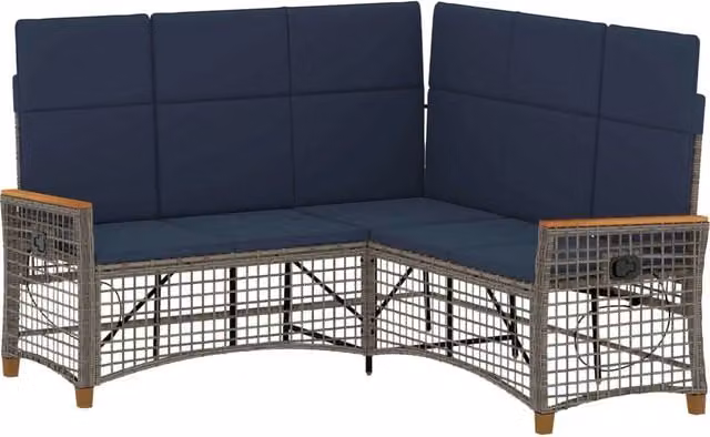 Set di Divani Recliner da Giardino | Set Salotto da Giardino Regolabile Grigio e Blu Navy