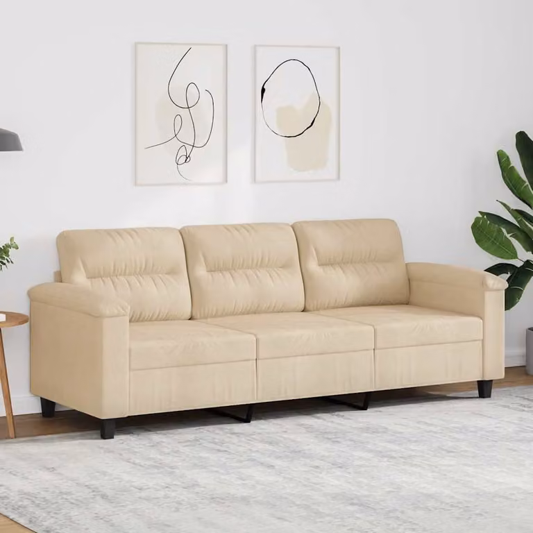 Divano a 3 posti moderno vidaXL in microfibra beige con struttura in metallo e imbottitura in schiuma L: 210 cm, P: 80 cm, H: 77 cm