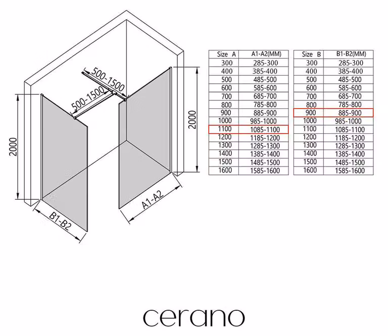 Pannello doccia angolare Walk-in Onyx T L/P - 8 mm - montante quadrato - bianco opaco, vetro industriale - 110x90x200 cm