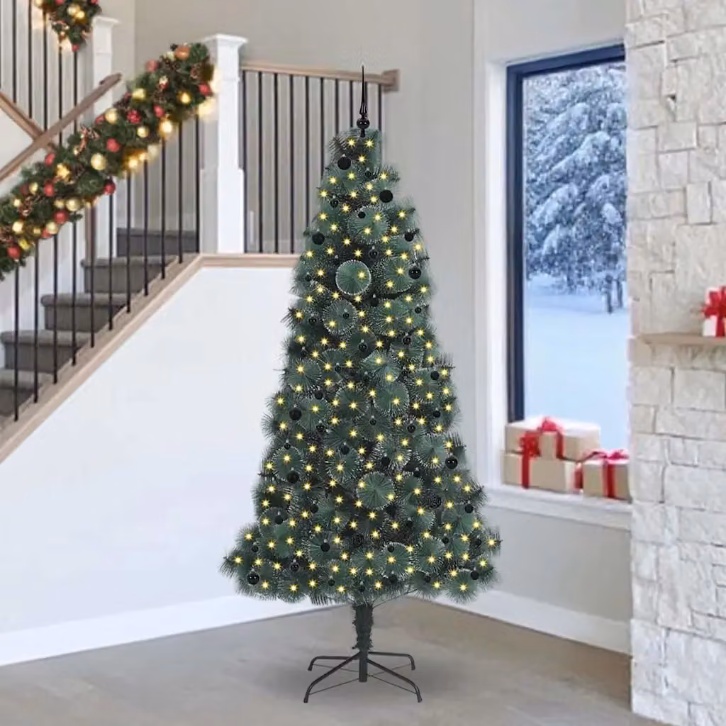 Albero di Natale artificiale pre-illuminato con LED vidaXL, colore verde, H: 240 cm