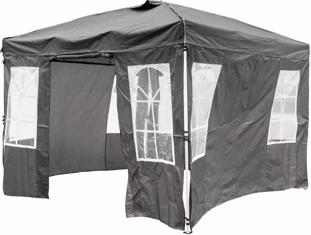 Gazebo da giardino pieghevole con struttura in metallo e 4 pareti laterali removibili, colore Grigio