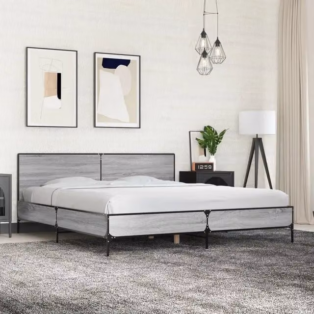 Letto Giroletto Sonoma Grigio vidaXL in Legno e Metallo L/P/H: 200 x 200 x 203 cm – 1