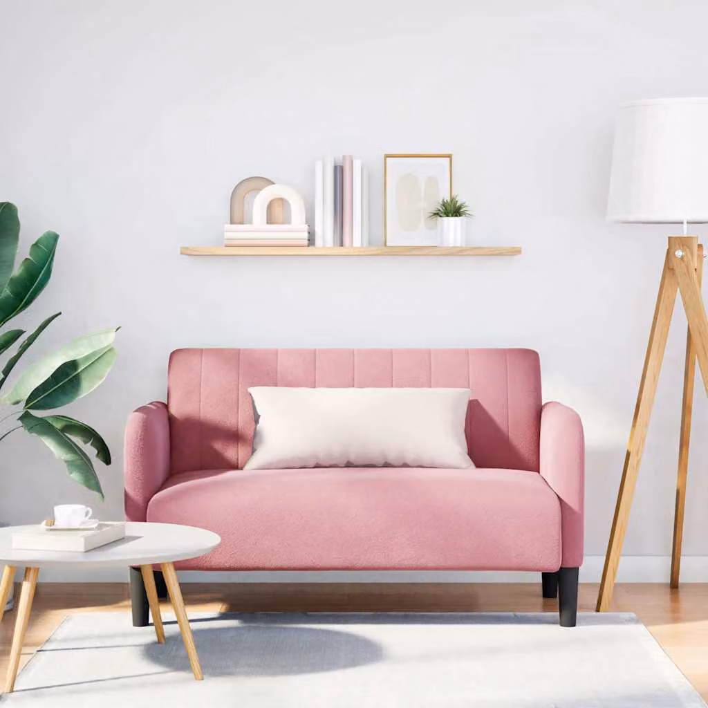 Divanetto vidaXL in velluto rosa, design moderno, L: 124 cm, P: 68 cm, H: 74 cm