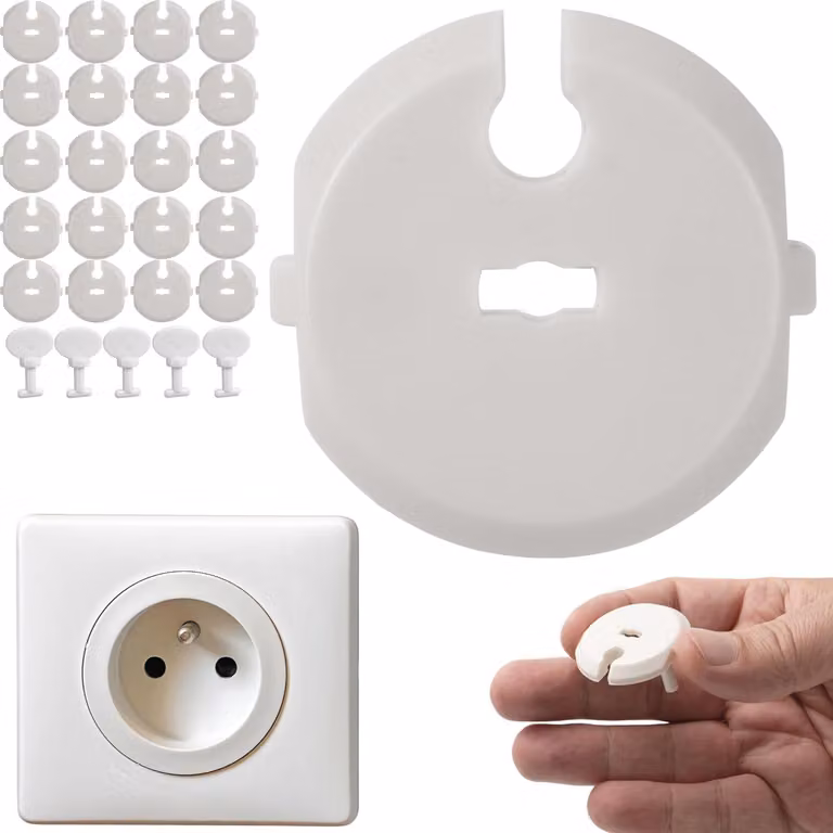 Protezioni per prese di corrente a prova di bambino, 20 pezzi, colore bianco, compatibili con prese di tipo C ed E, con chiave di sicurezza
