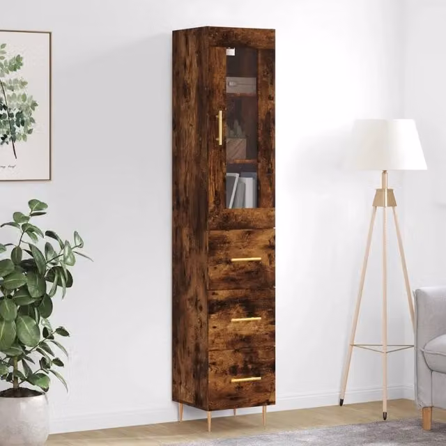 Credenza moderna vidaXL in rovere marrone con ante a battente e ripiani interni L/P/H: 34,5 x 34 x 180 cm