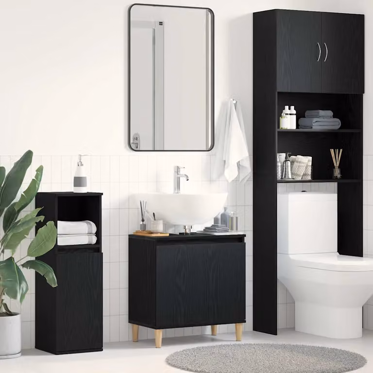 Armadio per lavabo da bagno moderno vidaXL in legno nero opaco L: 58 cm, P: 33 cm, H: 60 cm
