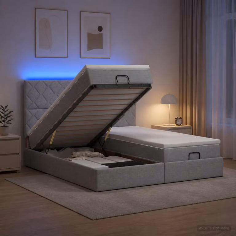 Letto Ottomano con Materasso e Illuminazione LED vidaXL, Grigio e Bianco, L/P: 200 x 200 cm
