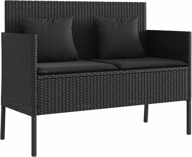 Panchina da Giardino | Panca da Giardino con Cuscini Nera in Polyrattan