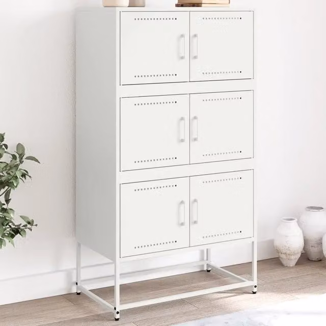 Credenza bianca in metallo stile industrial vidaXL L: 68,5 cm, P: 38,5 cm, H: 123,5 cm