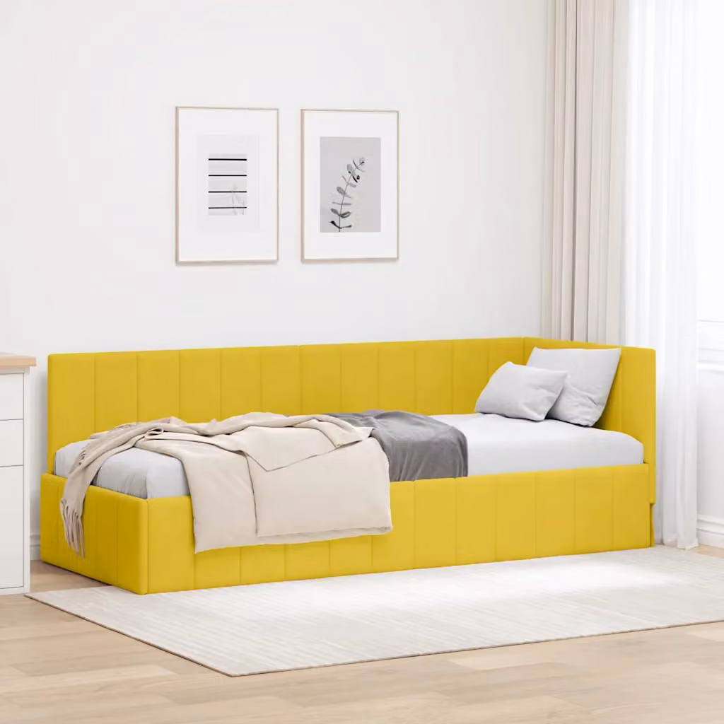 vidaXL Cornice del letto ad angolo asimmetrica in velluto giallo L/P/H: 204 x 80 x 140 cm