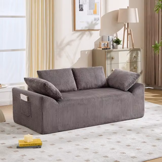 Divano imbottito mini ¨C Minimal ¨C velluto marrone grigio, con braccioli, senza montaggio