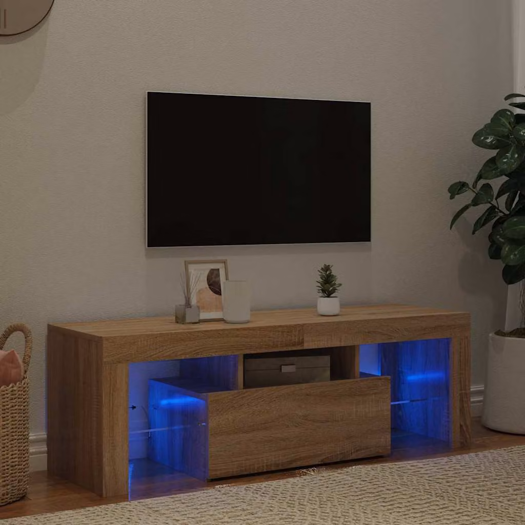 vidaXL Mobile Porta TV Moderno con Luci LED Integrate in Rovere Sonoma, L/P/H: 120 x 35 x 40 cm