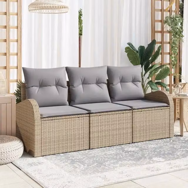 Set Divano da Giardino 3 pz-Sofa da Giardino-Divanetto da esterno beige e grigio chiaro Poly Rattan 610881