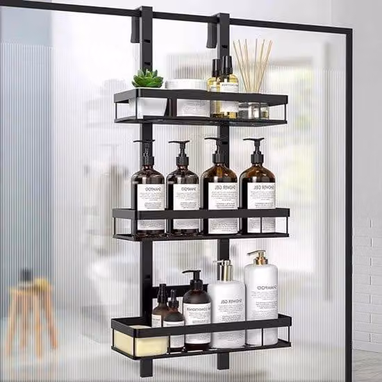 Portasciugamani da bagno con supporto per doccia - Scaffale per doccia - Mensole da parete - Portaoggetti per doccia - Porta shampoo - Pannello doccia con ripiani - Portaoggetti per doccia in plastica