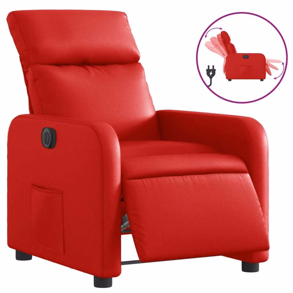 Poltrona Reclinabile Elettrica Rossa in Pelle finta