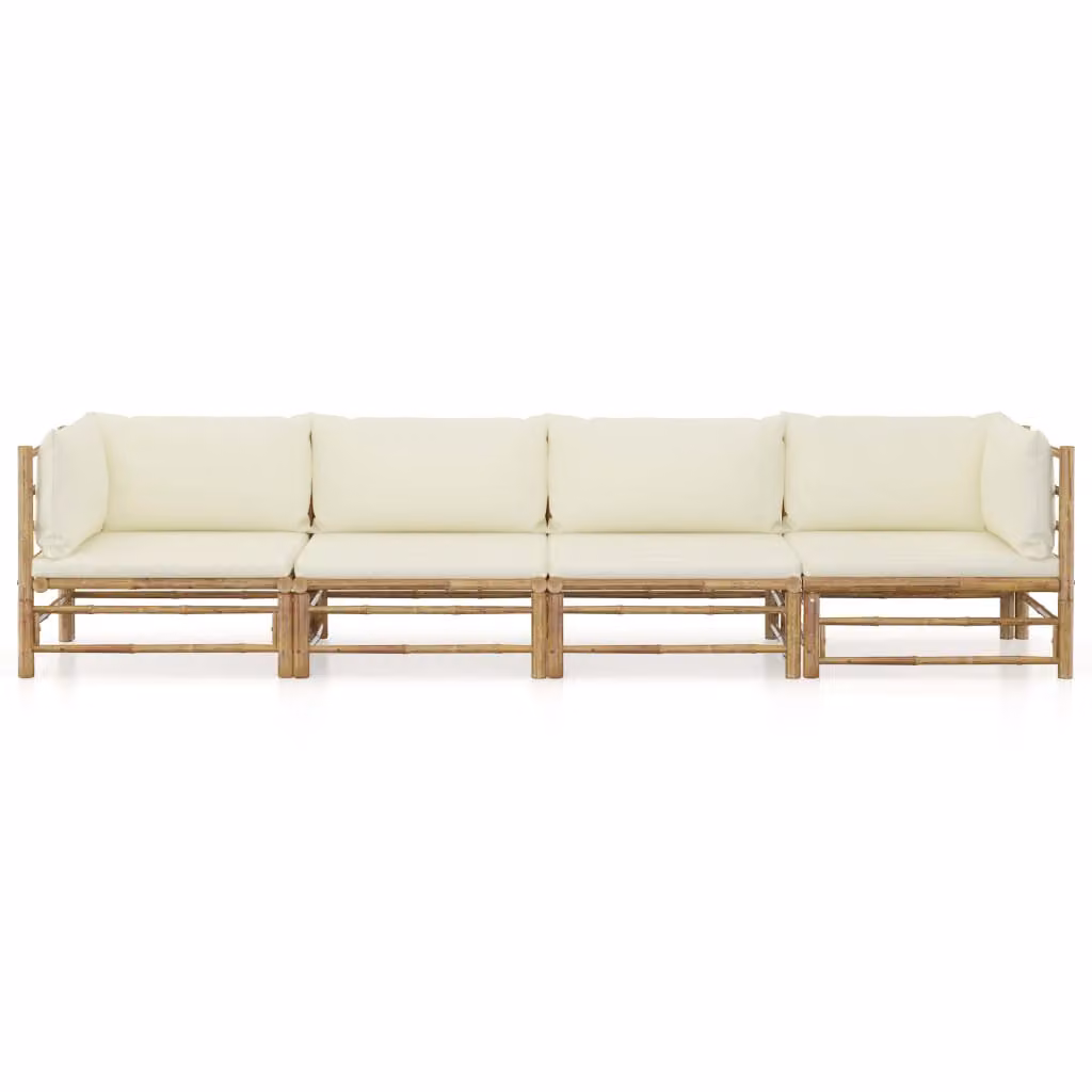 set di 4 pezzi per salotto da giardino con cuscini in bambù bianco crema