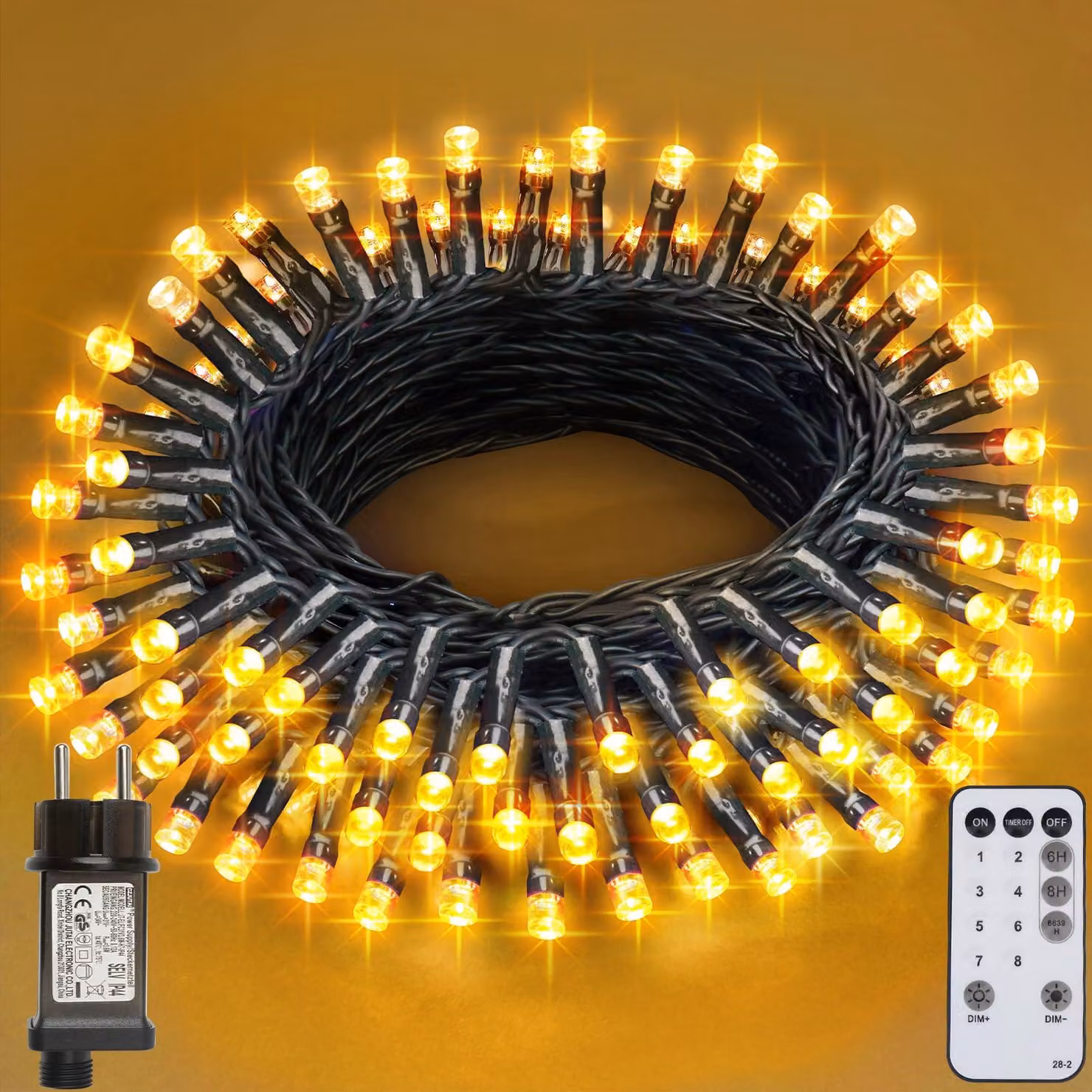 Catena luminosa a LED, 12 metri, 100 LED bianco caldo, con telecomando