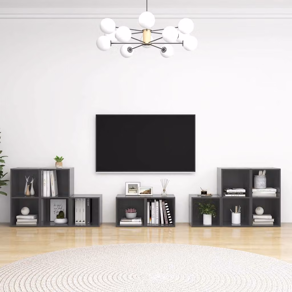 Set Mobili TV Moderno vidaXL in 8 Pezzi Grigio Lucido in Legno e MDF per il tuo Soggiorno