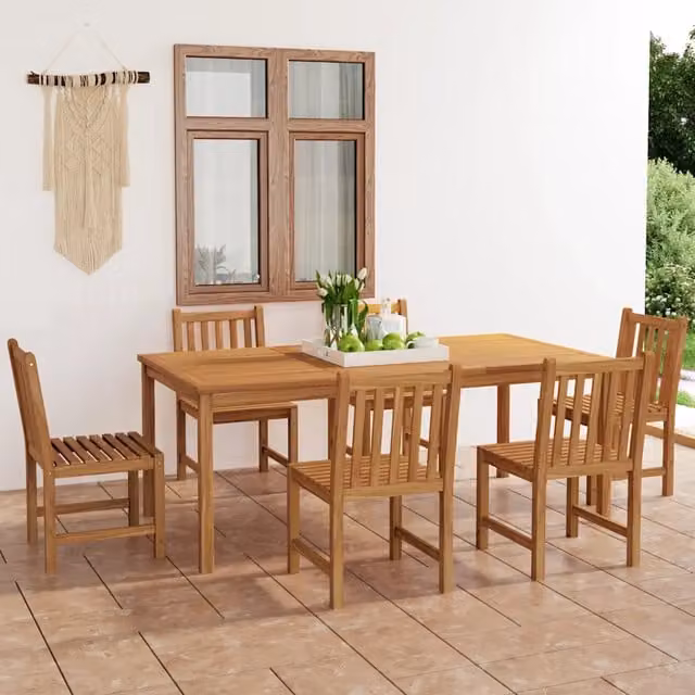 Set da pranzo da giardino vidaXL in legno di teak marrone, 7 pezzi, L: 200 cm, P: 100 cm – 1
