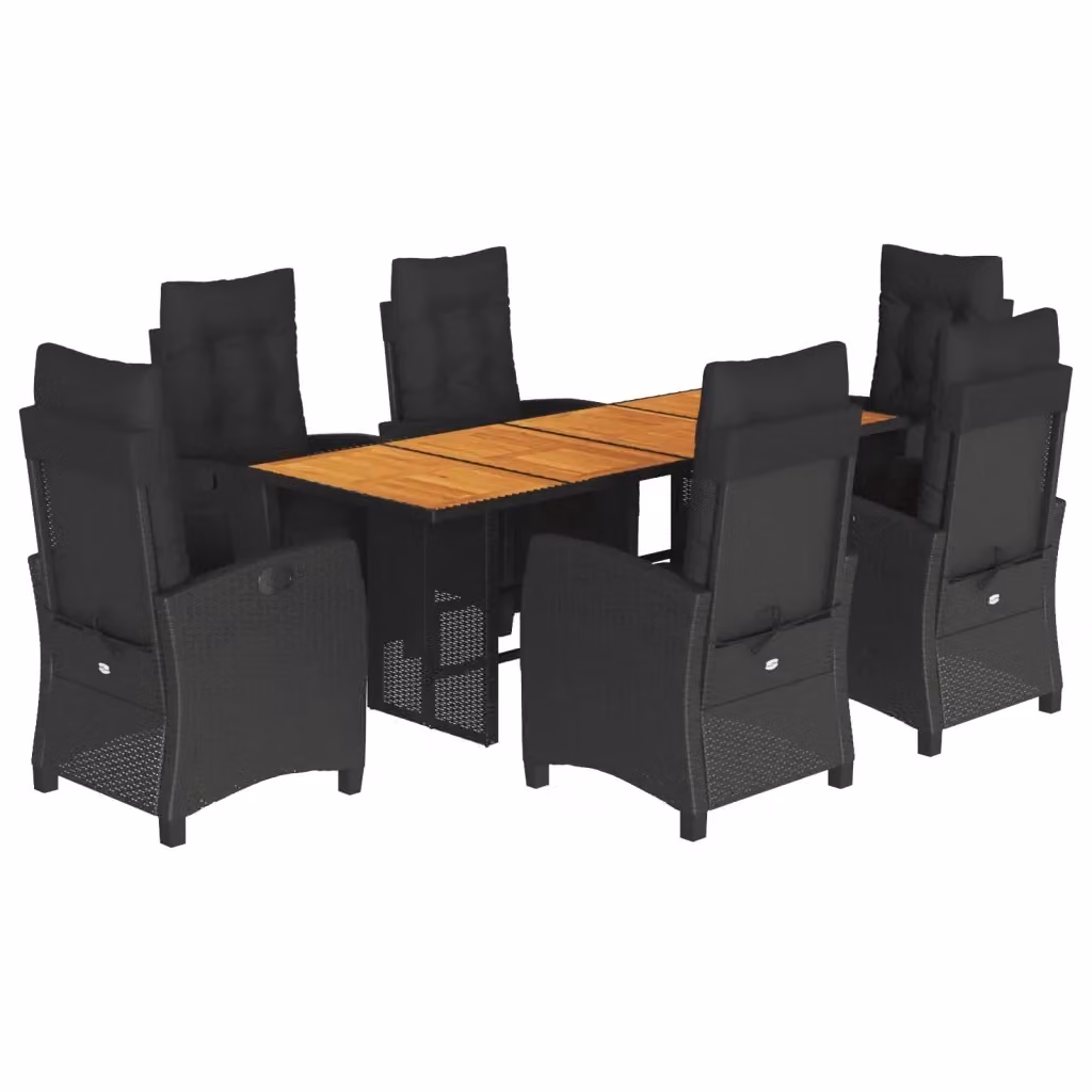 Set da Pranzo da Giardino vidaXL 7 pz in Polyrattan e Legno di Acacia Nero Opaco – 2