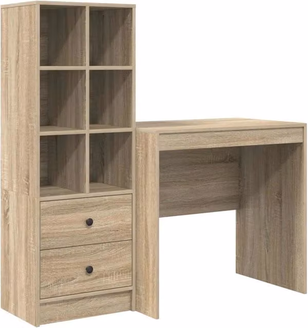 Scrivania | Tavolo da Ufficio con cassetto con lo scaffale 2 pz Rovere Sonoma