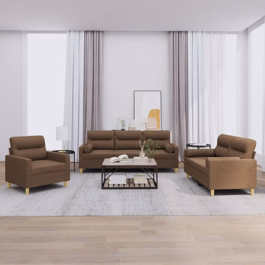 Maison Exclusive - Set divano 3 pezzi con cuscini in tessuto marrone