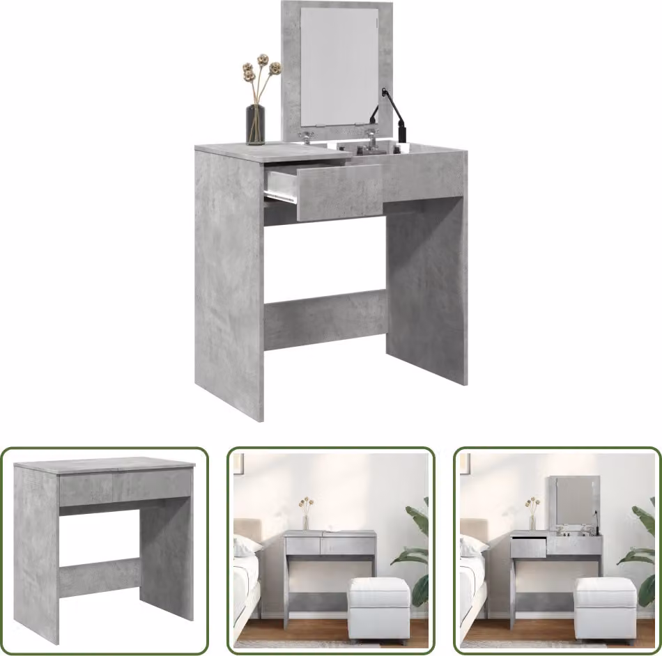The Living Store Comodino con specchio grigio cemento 73x46,5x120 cm
