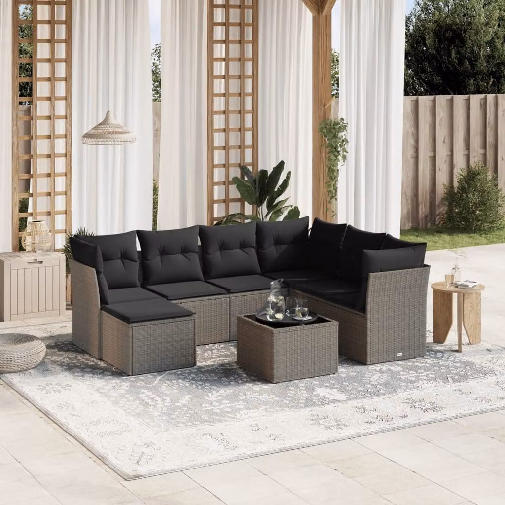 Maison Exclusive - Set Divano da Giardino 8pz con Cuscini Grigio Chiaro Polyrattan