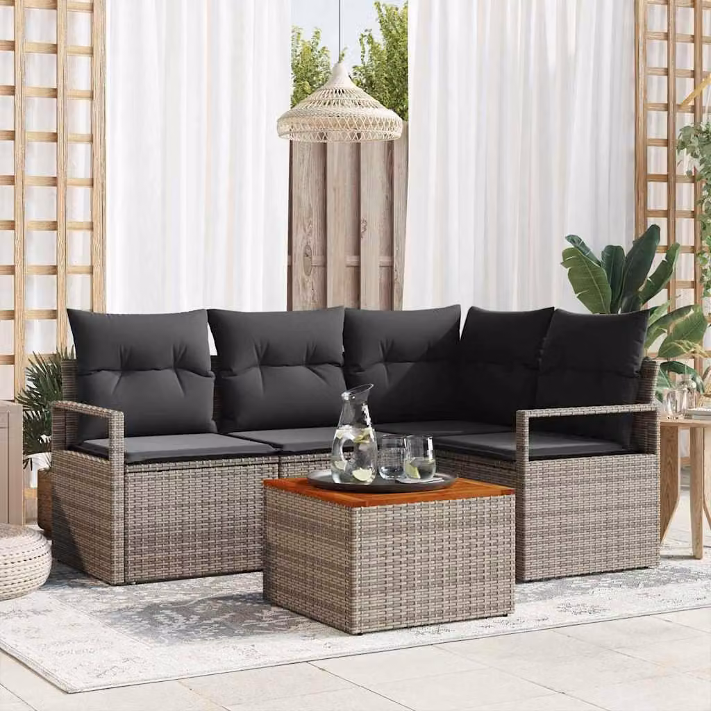 Maison Exclusive - Set da giardino composto da 5 pezzi, divano, colore grigio, realizzato in rattan sintetico